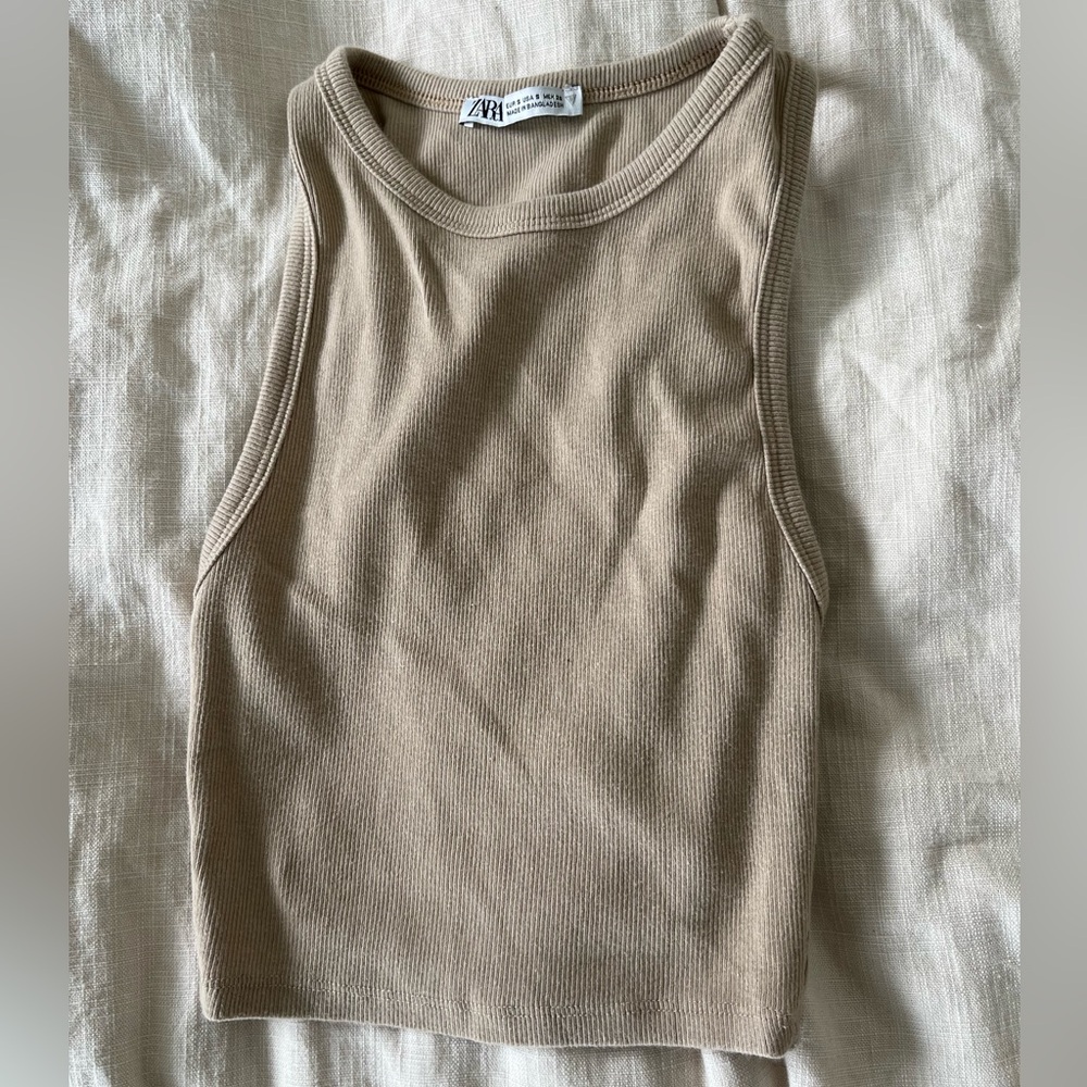 Zara Beige Sleeveless Ribbed Top